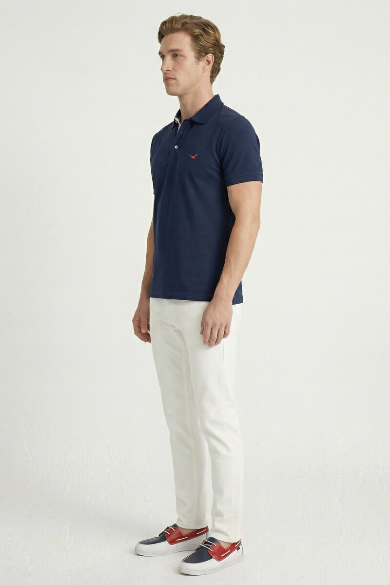 Navy Blue 100% Cotton Polo T-shirt - 4