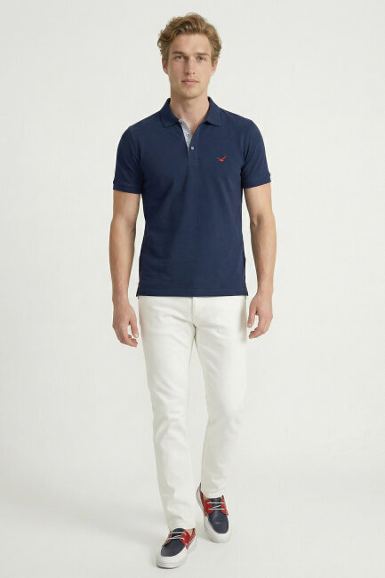Navy Blue 100% Cotton Polo T-shirt - 2