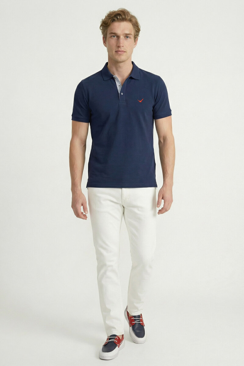 Navy Blue 100% Cotton Polo T-shirt - 2