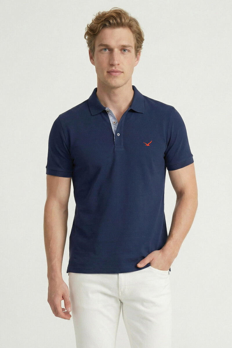 Navy Blue 100% Cotton Polo T-shirt - 1