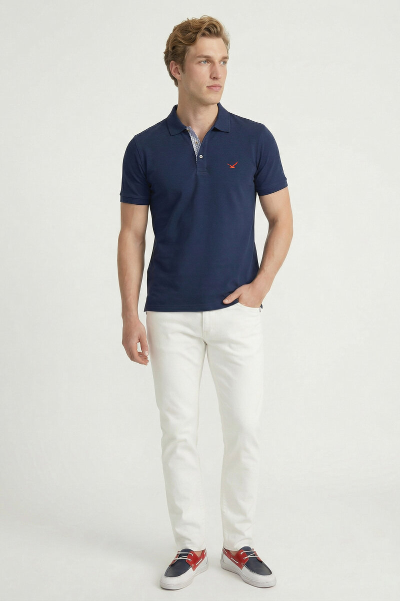 Navy Blue 100% Cotton Polo T-shirt - 5