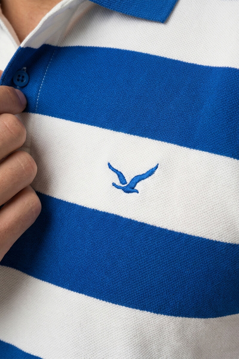 Kırık Beyaz - Sax %100 Pamuk Çizgili Polo Tişört - 3