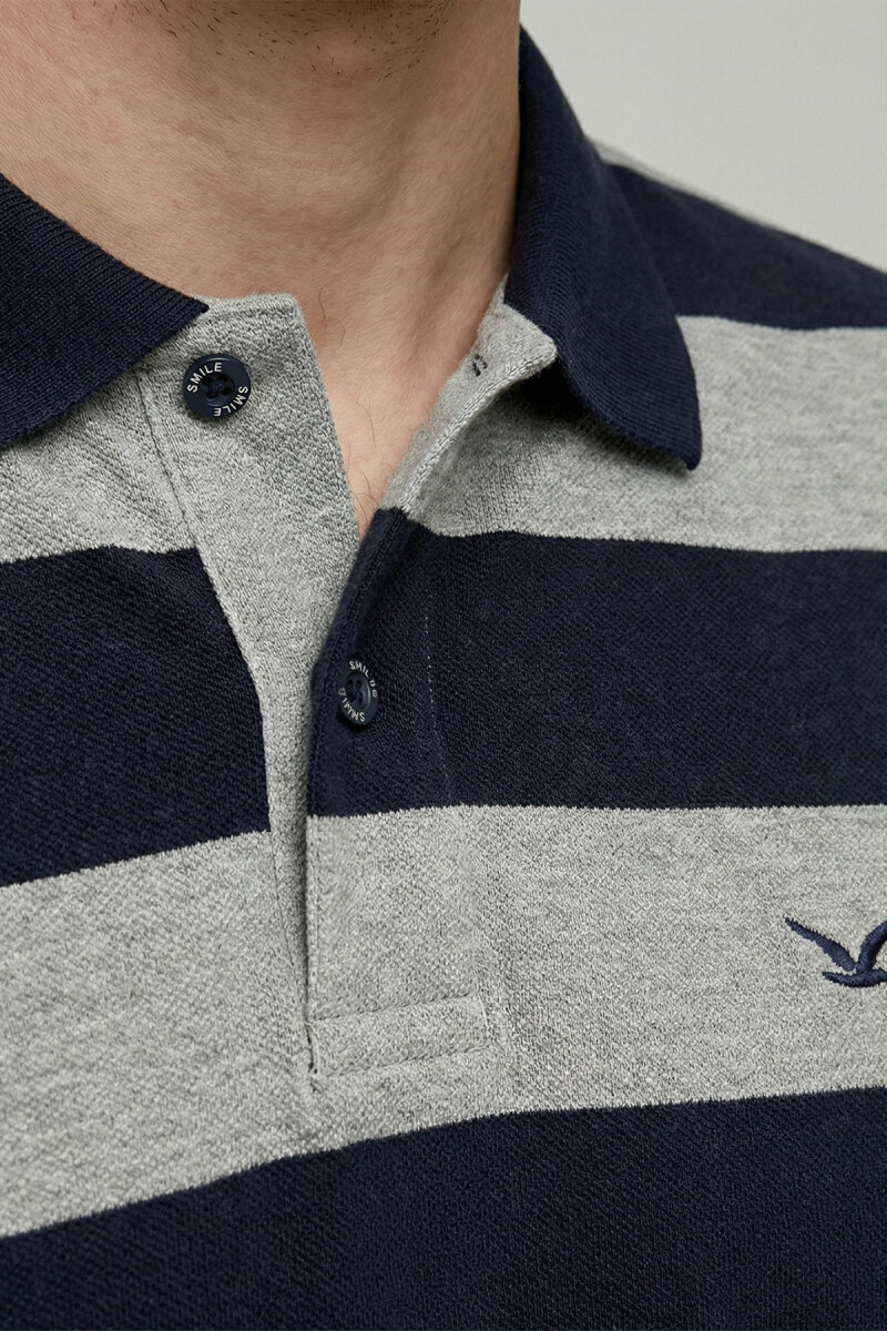 Lacivert - Gri Polo Tişört - 3