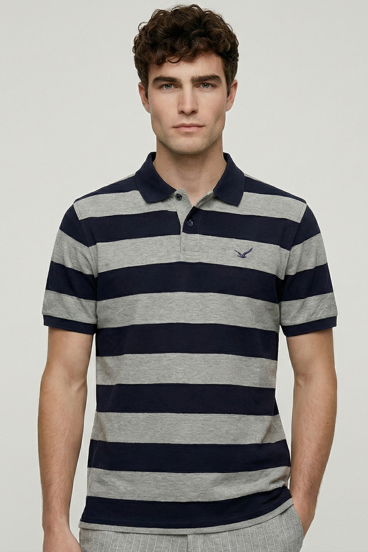 Lacivert - Gri Polo Tişört - 1