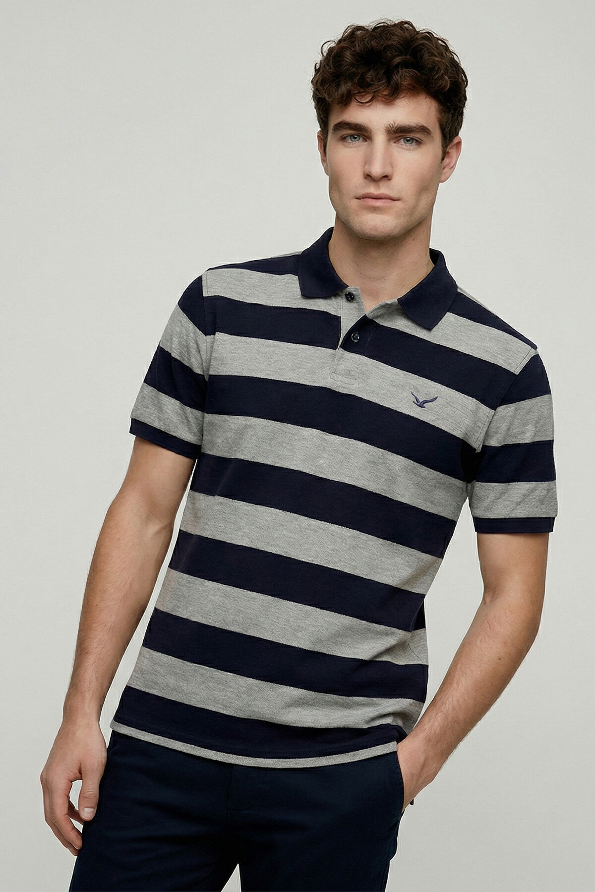 Lacivert - Gri Polo Tişört - 5