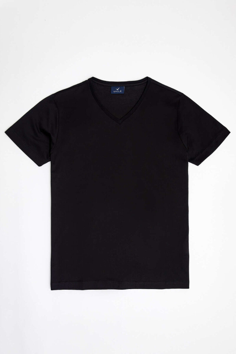 Black 100% Cotton V-Neck Basic T-Shirt (1)