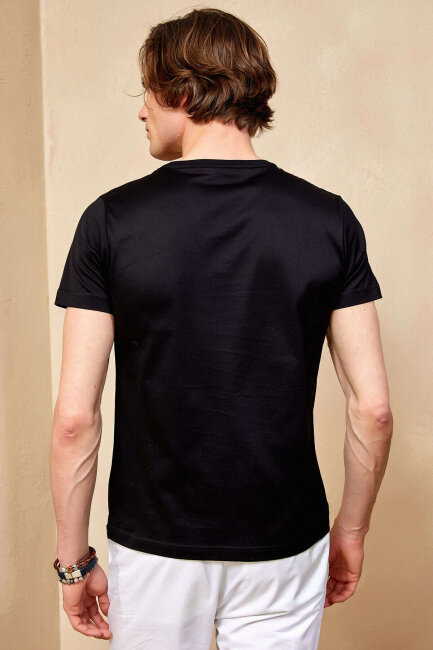 Black 100% Cotton V-Neck Basic T-Shirt - 5