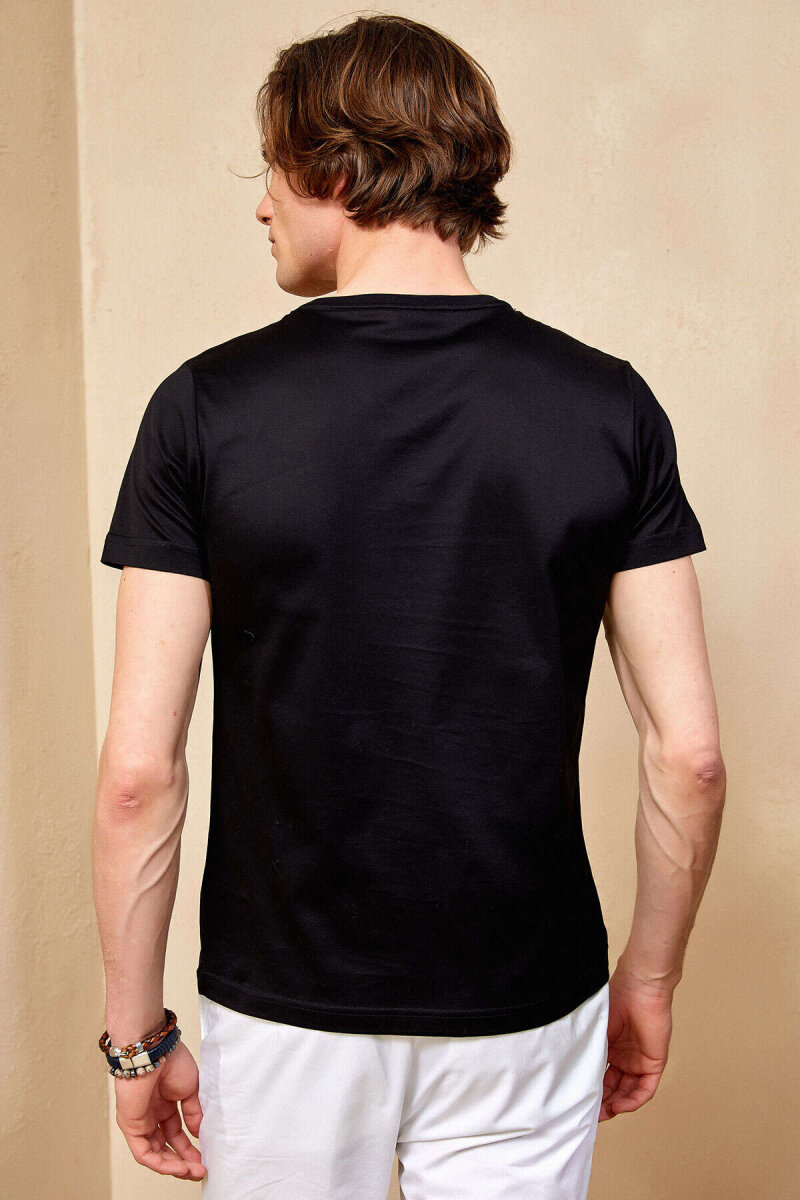 Black 100% Cotton V-Neck Basic T-Shirt - 5