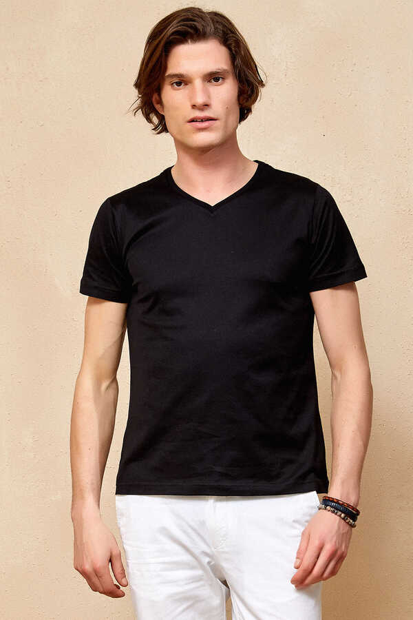 Black 100% Cotton V-Neck Basic T-Shirt