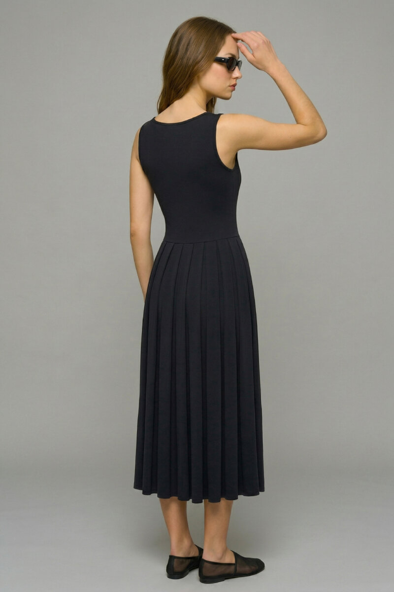 Lacivert Akışkan Form Midi Elbise - 5