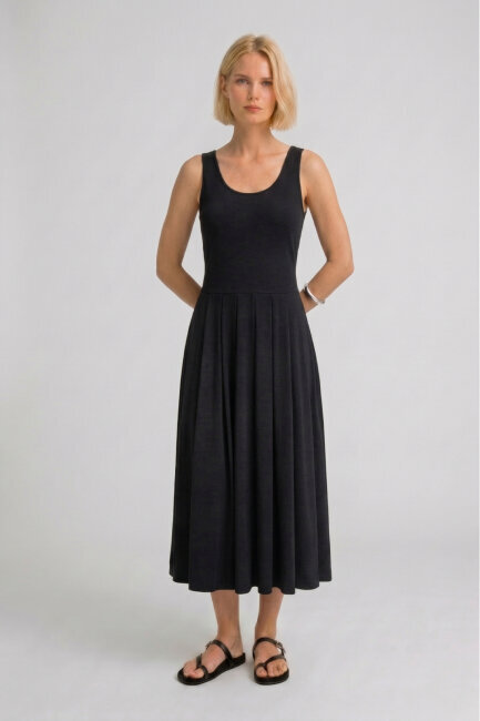 Siyah Akışkan Form Midi Elbise - 5