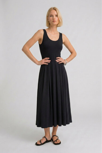 Siyah Akışkan Form Midi Elbise - 1