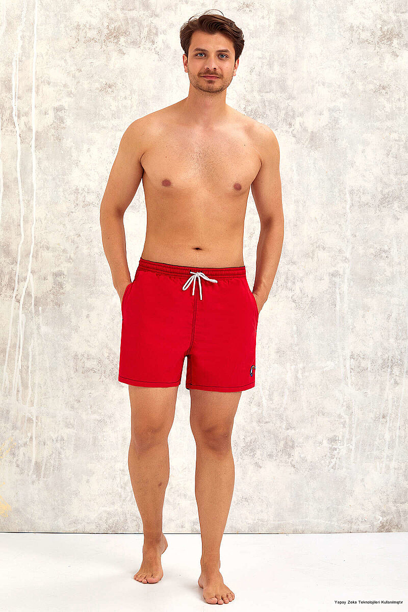 Red Bird Pattern Swim Shorts