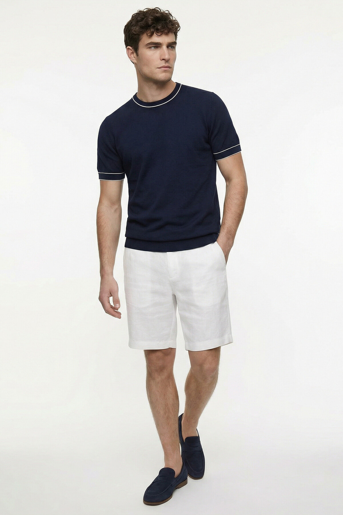 Navy Blue Crew Neck Sweater - 5