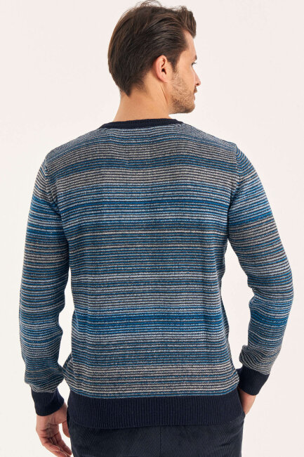 Petrol Wool Crew Neck Striped Sweater - 4