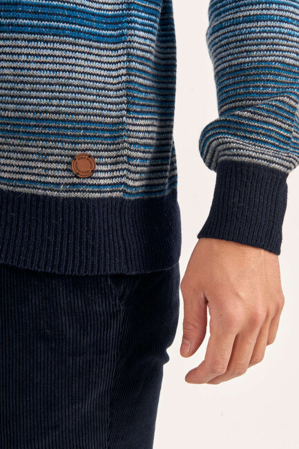 Petrol Wool Crew Neck Striped Sweater - 5