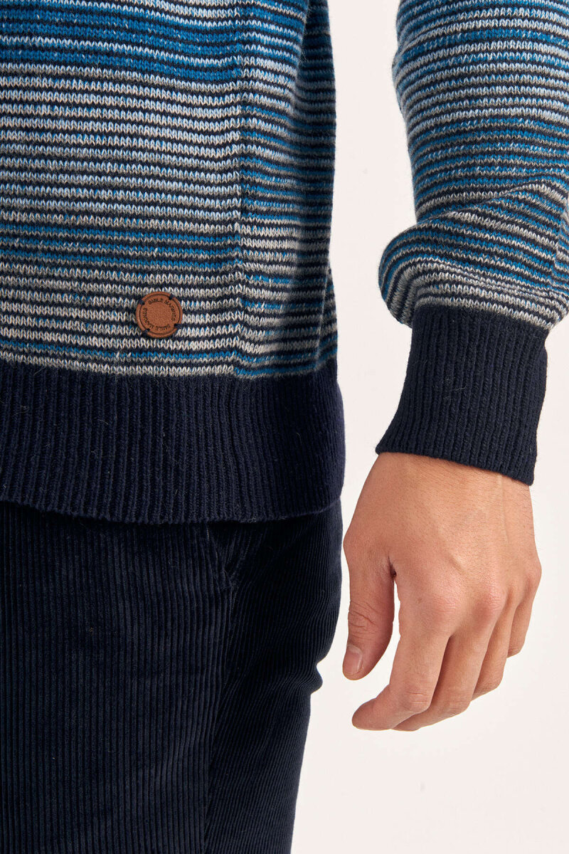 Petrol Wool Crew Neck Striped Sweater - 5