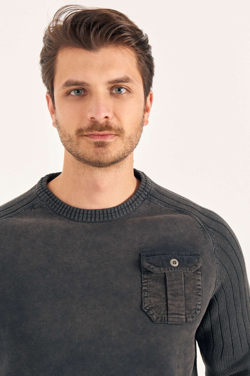 Anthracite 100% Cotton Vintage Pocket Sweater - 4