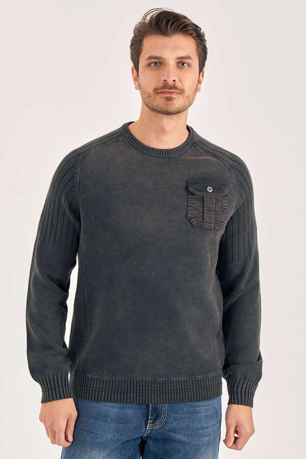 Anthracite 100% Cotton Vintage Pocket Sweater - 1