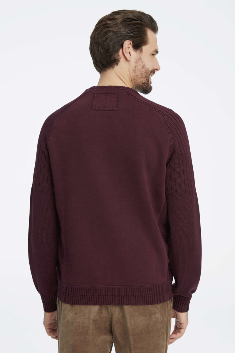 Bordo %100 Pamuk Vintage Cepli Kazak - 4