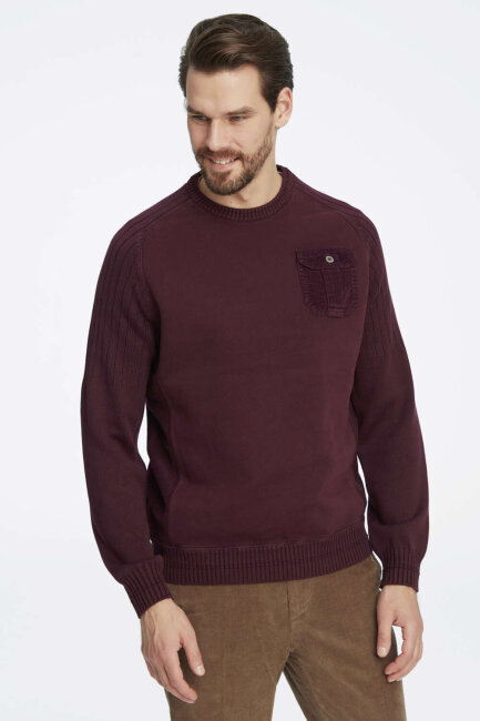 Burgundy 100% Cotton Vintage Pocket Sweater - 2