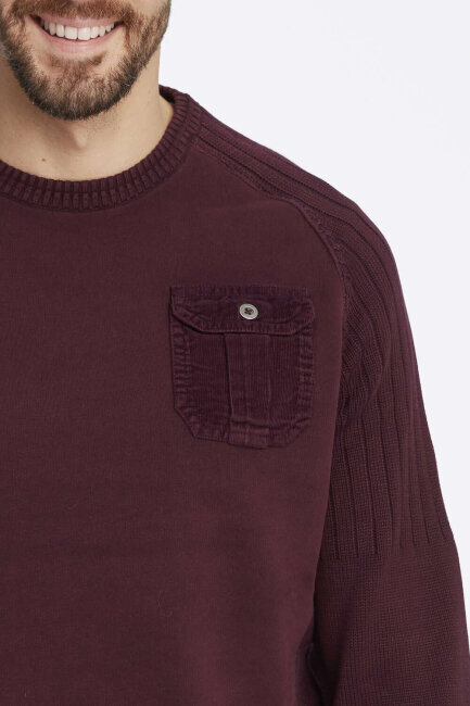 Burgundy 100% Cotton Vintage Pocket Sweater - 3
