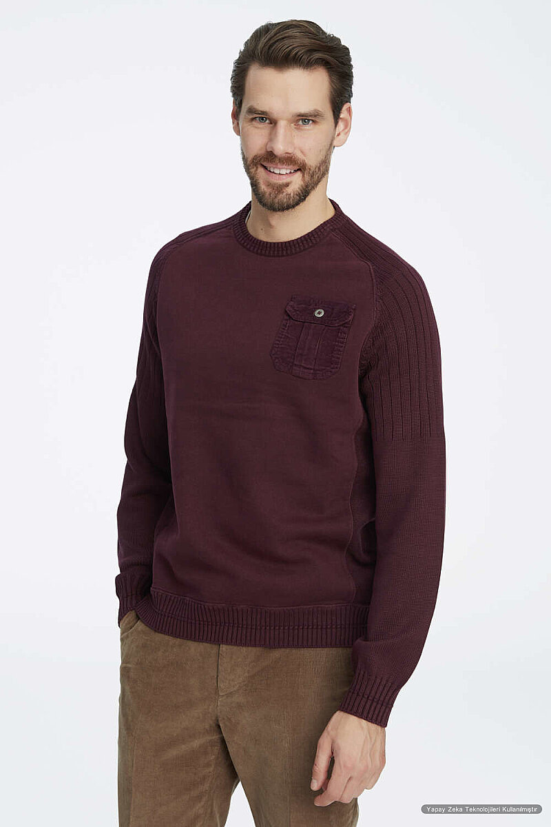 Burgundy 100% Cotton Vintage Pocket Sweater (1)