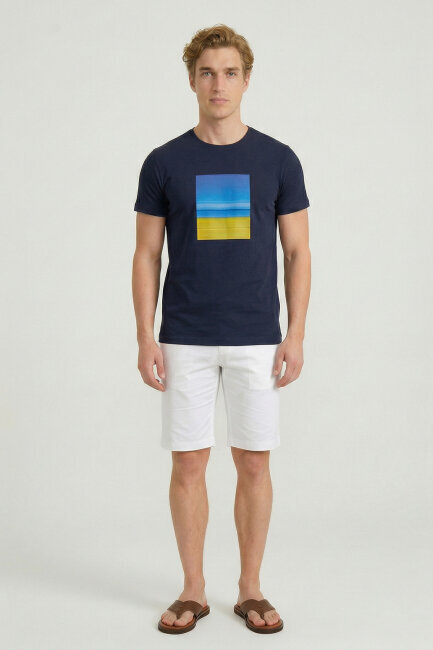 Navy Blue 100% Cotton Printed T-shirt - 5