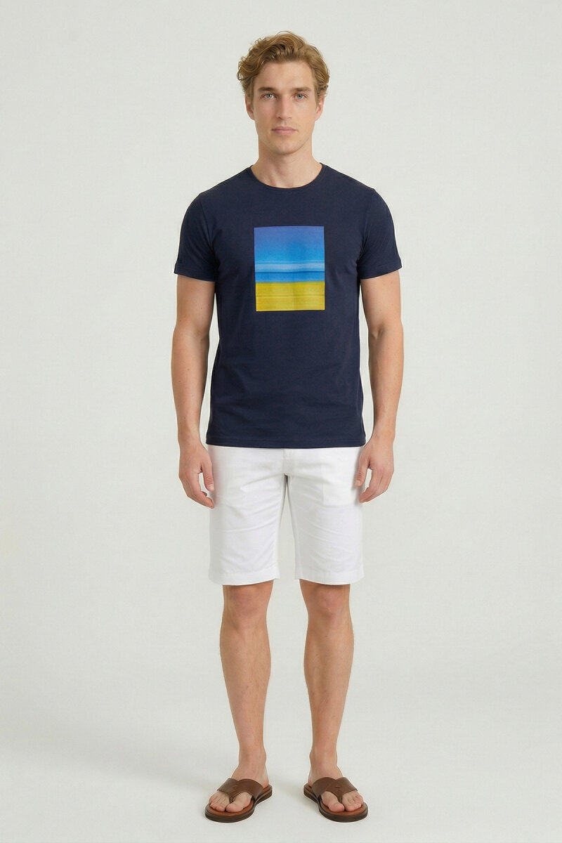 Navy Blue 100% Cotton Printed T-shirt - 5
