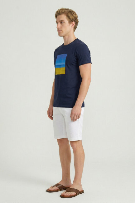 Navy Blue 100% Cotton Printed T-shirt - 4