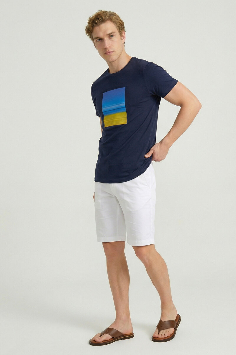 Navy Blue 100% Cotton Printed T-shirt (1)