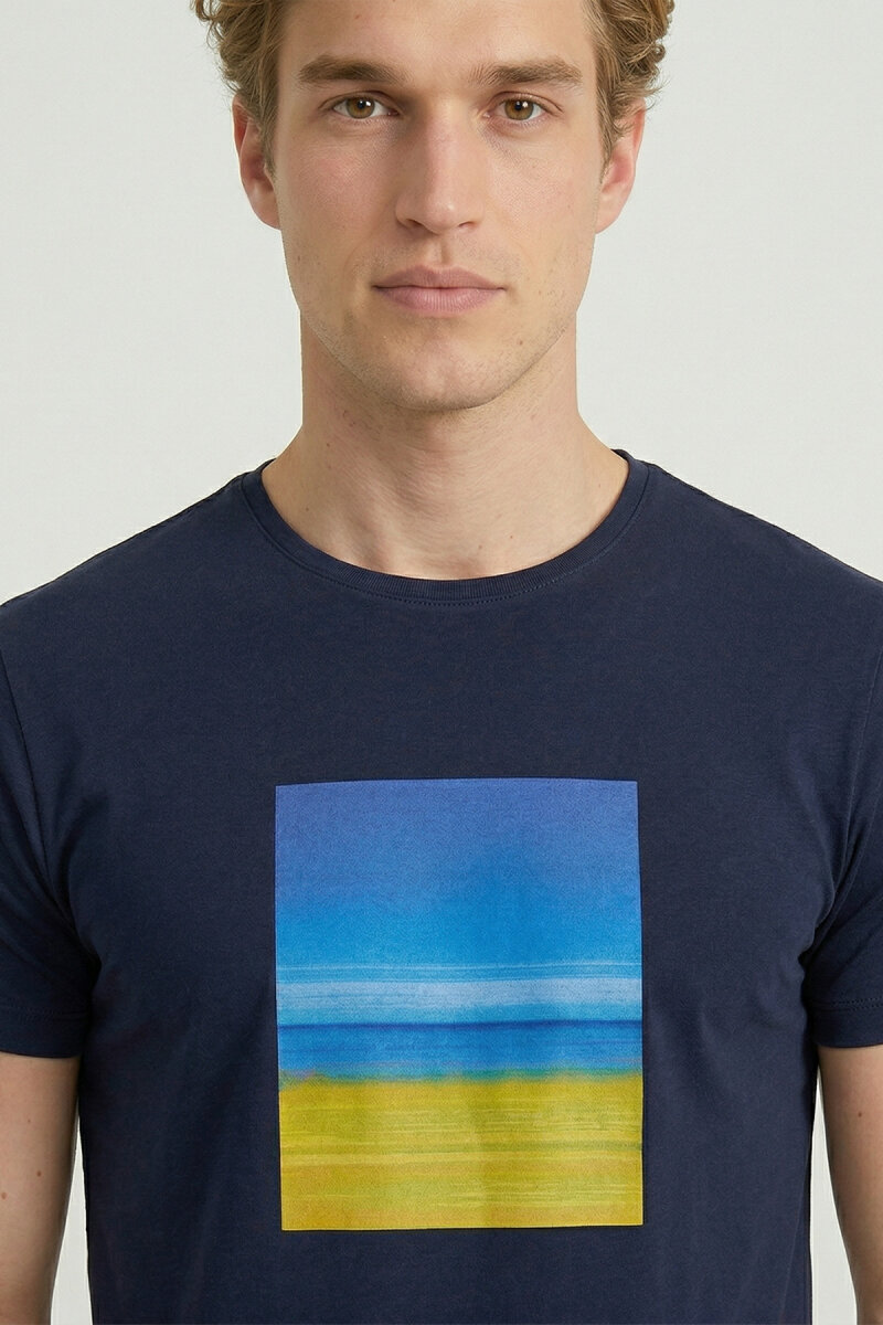 Navy Blue 100% Cotton Printed T-shirt - 3