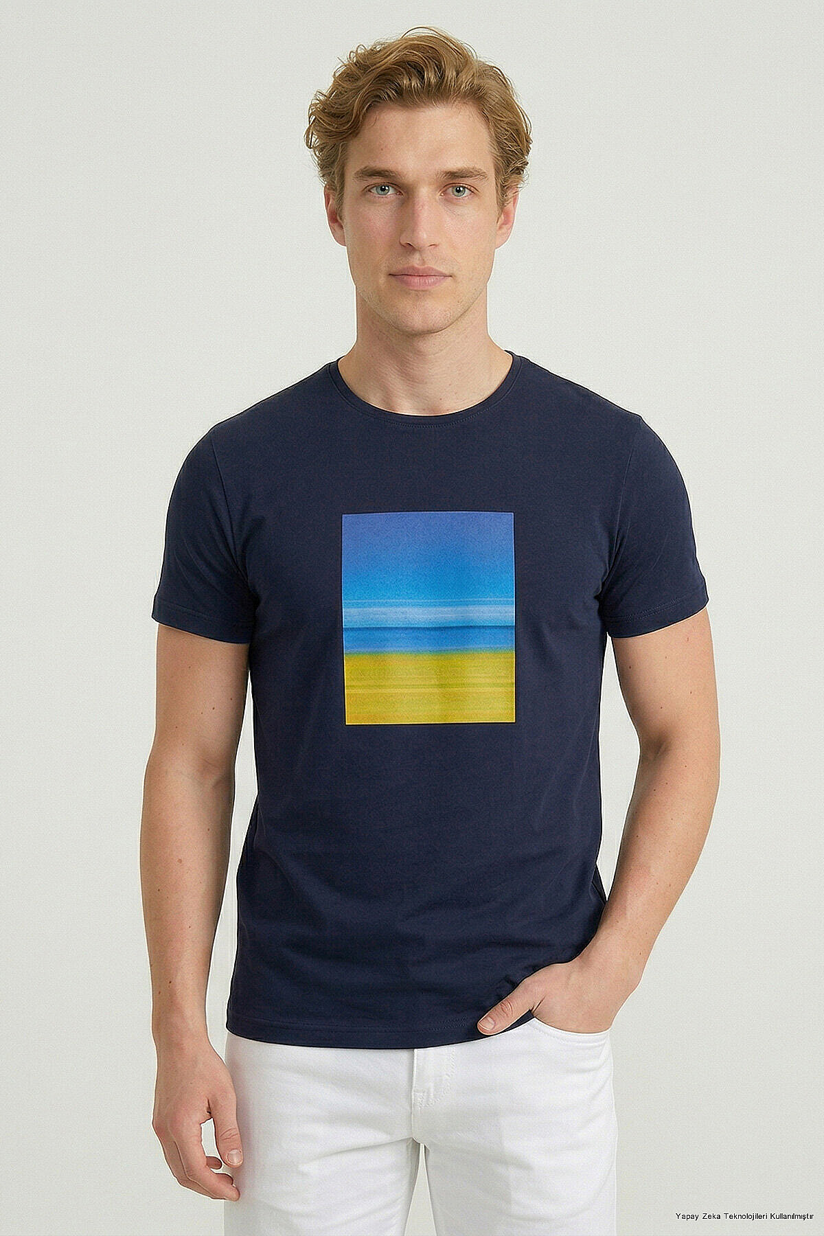 Navy Blue 100% Cotton Printed T-shirt - 1