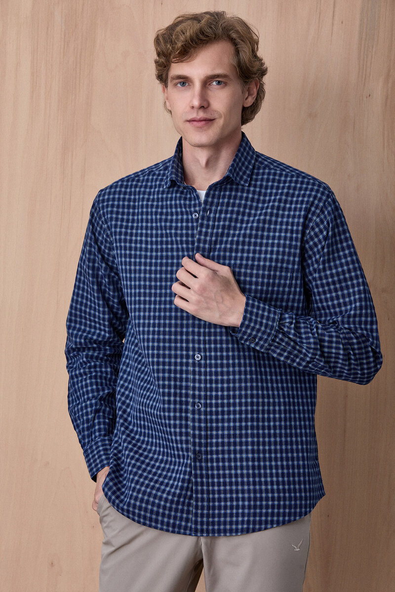 Lacivert %100 Pamuk Gömlek - 4