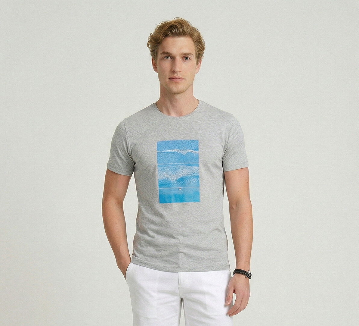 Gri Melanj %100 Pamuklu Baskılı Tişört