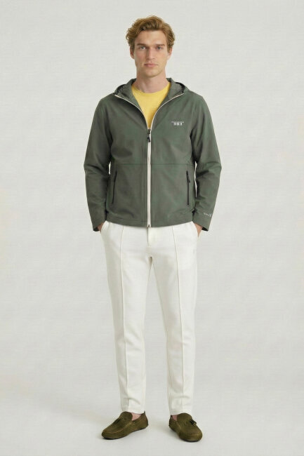 Haki Kapüşonlu Rüzgarlık Mont