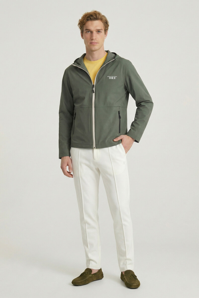 Haki Kapüşonlu Rüzgarlık Mont - 2