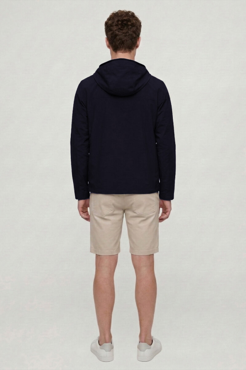 Lacivert Kapüşonlu Rüzgarlık Mont - 5