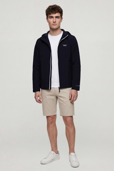 Lacivert Kapüşonlu Rüzgarlık Mont - 4