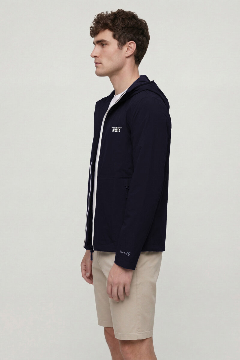 Lacivert Kapüşonlu Rüzgarlık Mont - 3