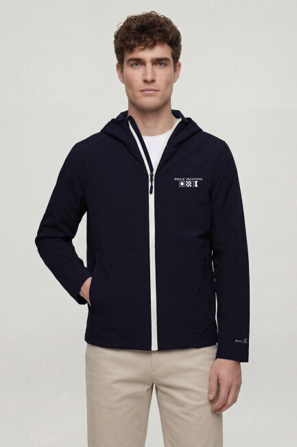 Lacivert Kapüşonlu Rüzgarlık Mont