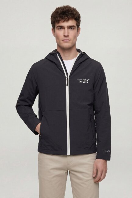 Lacivert Kapüşonlu Rüzgarlık Mont