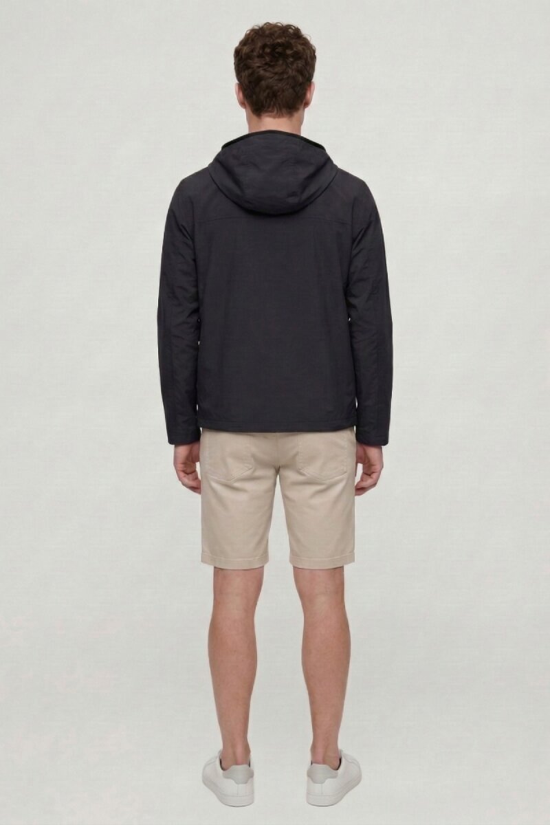 Lacivert Kapüşonlu Rüzgarlık Mont - 6