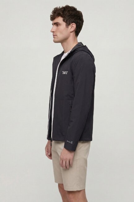 Lacivert Kapüşonlu Rüzgarlık Mont - 4