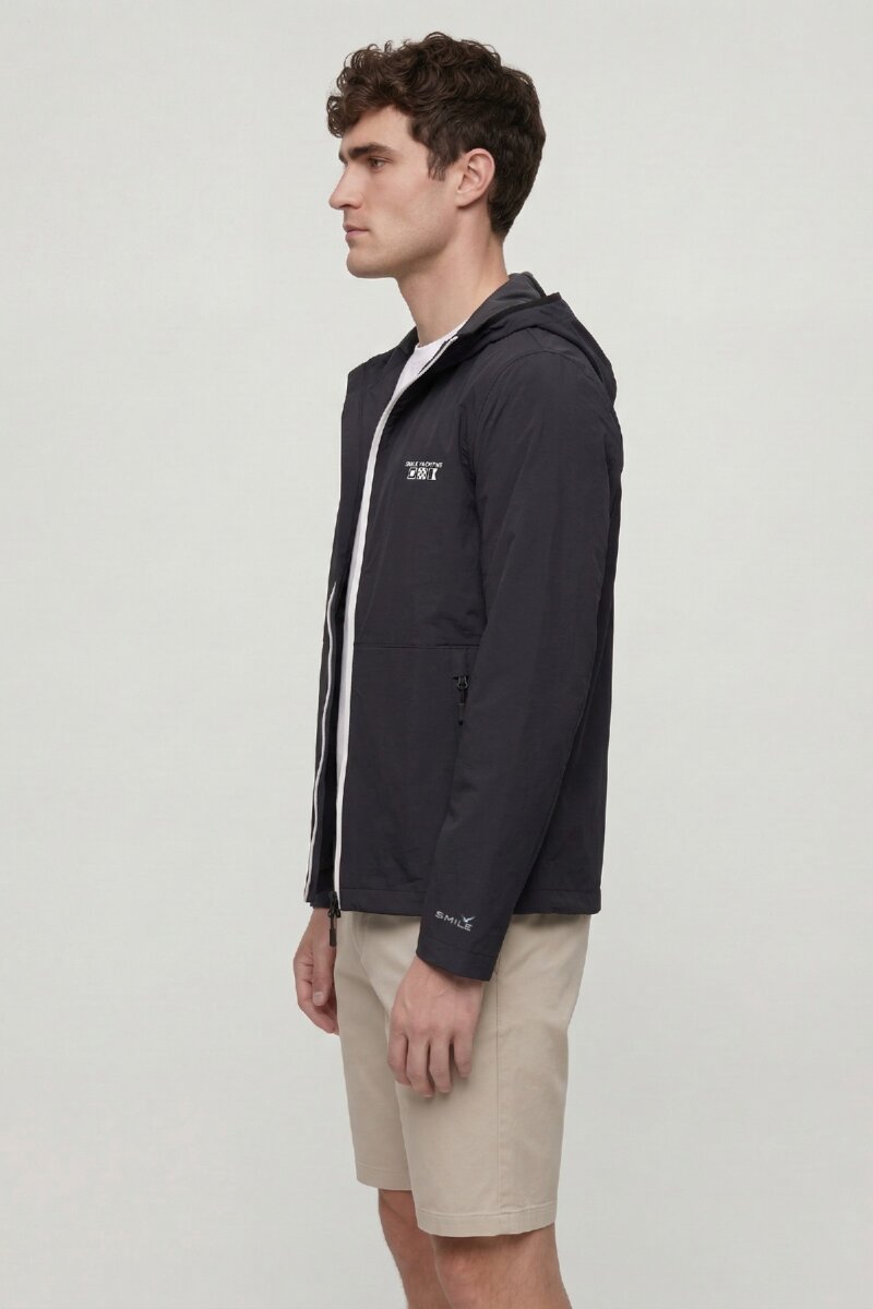 Lacivert Kapüşonlu Rüzgarlık Mont - 4