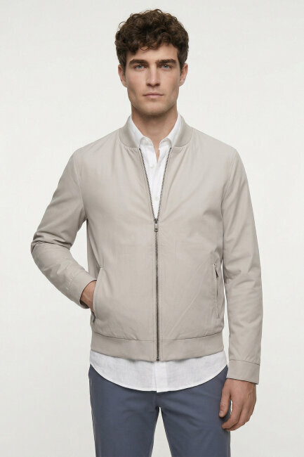 Taş Fermuarlu İnce Mont