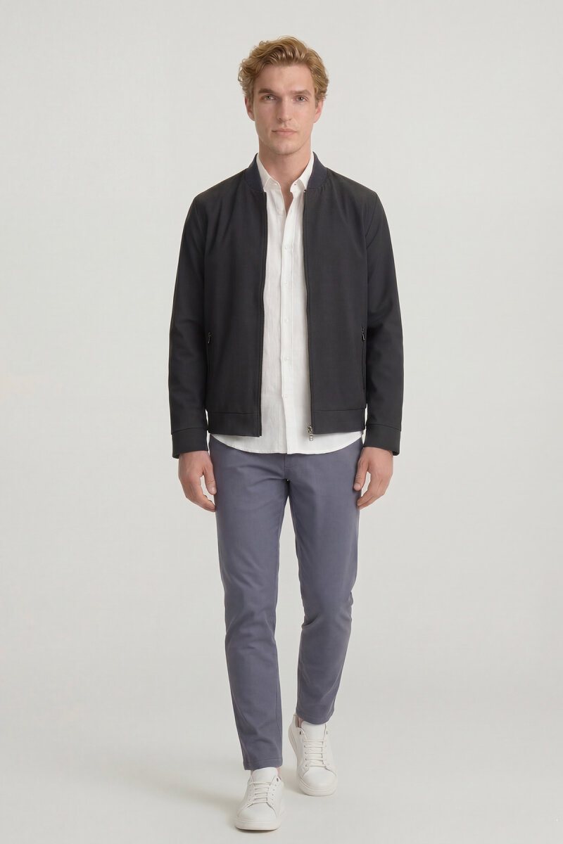 Lacivert Fermuarlu İnce Mont - 4