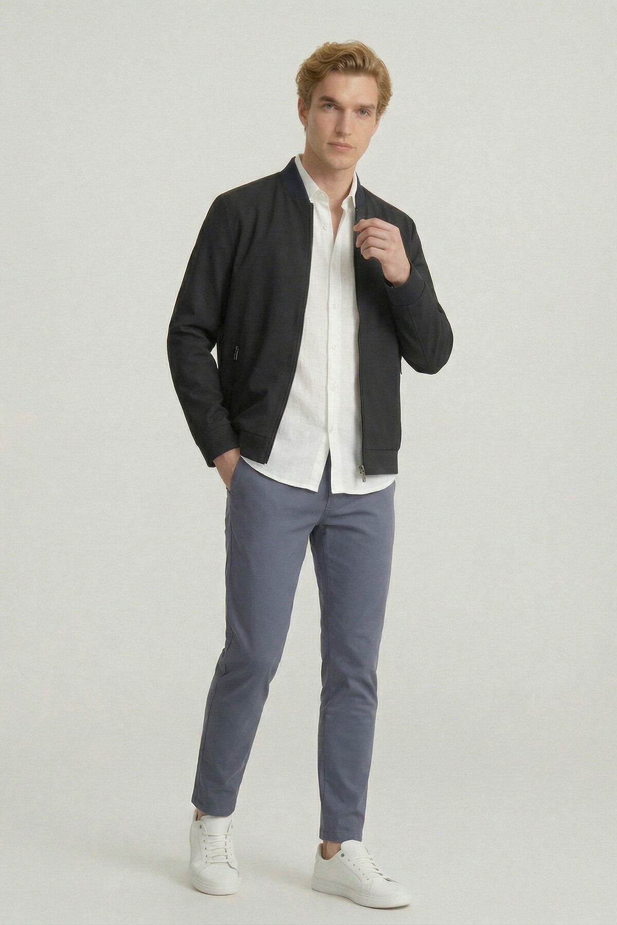 Lacivert Fermuarlu İnce Mont - 5