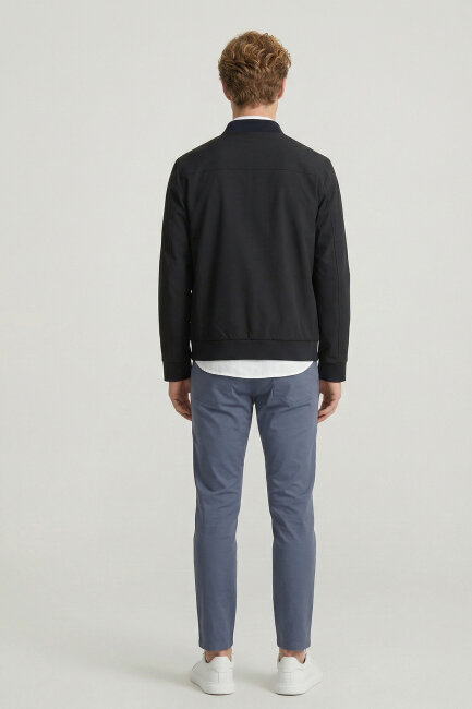 Lacivert Fermuarlu İnce Mont - 6