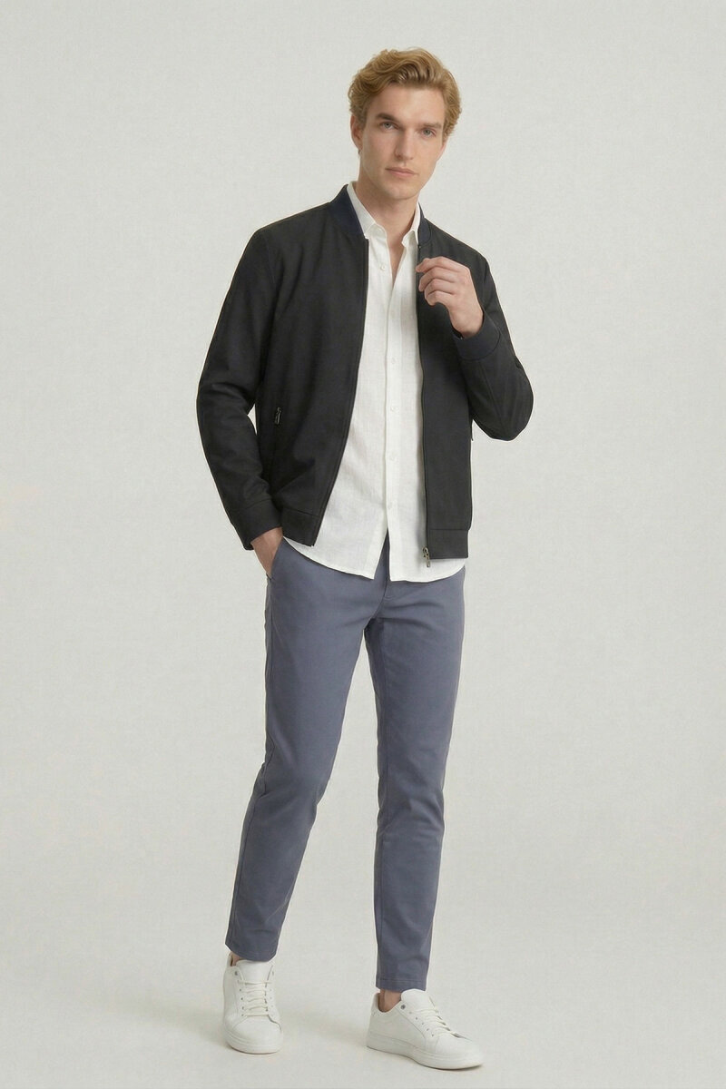 Lacivert Fermuarlu İnce Mont - 2